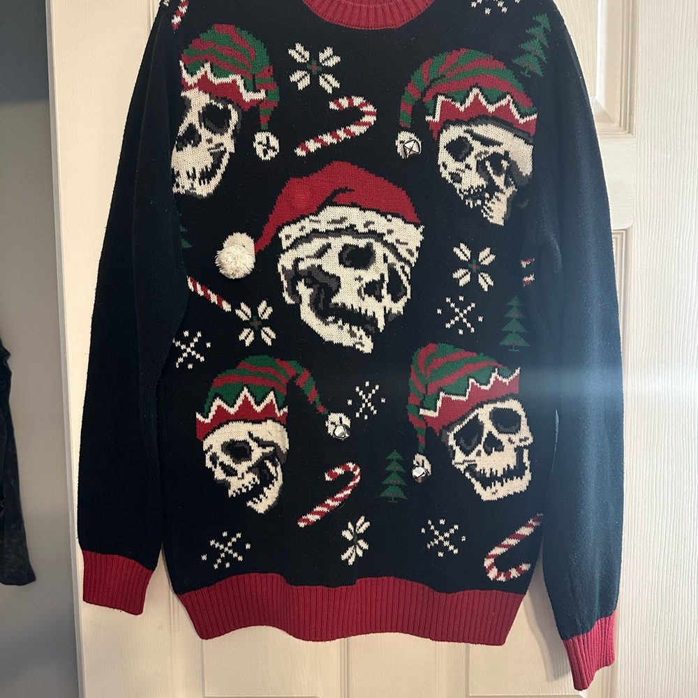 Ugly Christmas Sweater - Black, Red, and Green Skull Design